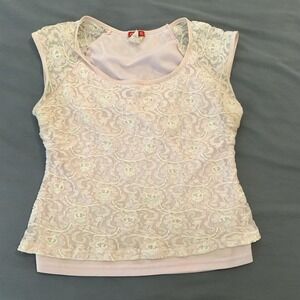 G.A.S. Shirt Womens Large Pink Lace Floral Sleeveless Lined Tank Top Cami
